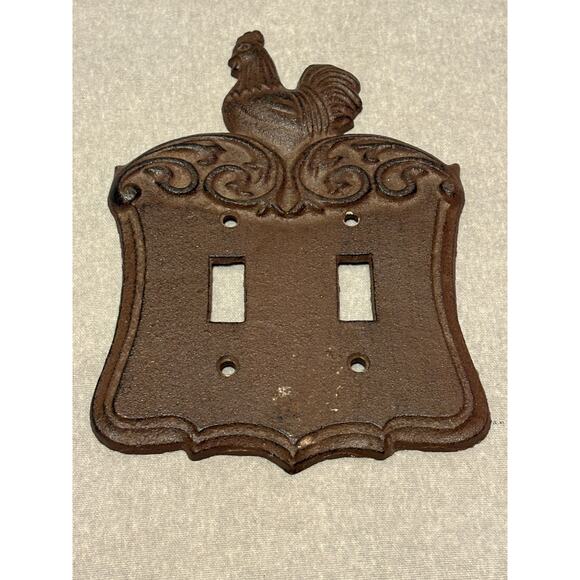 Vintage Cast Iron Rooster Chicken Double Switch Plate EUC - Picture 1 of 3